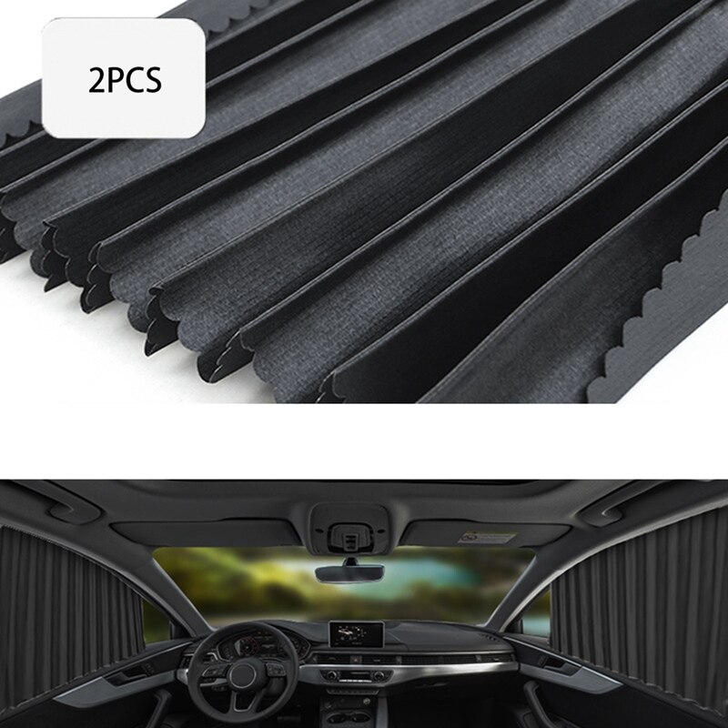 Universal Car Side Window Sun Shade Auto Sun Protection Privacy Sunshade Magnetic Curtain Keeps Cooler Screen For Sleeping: Front 2pcs Black