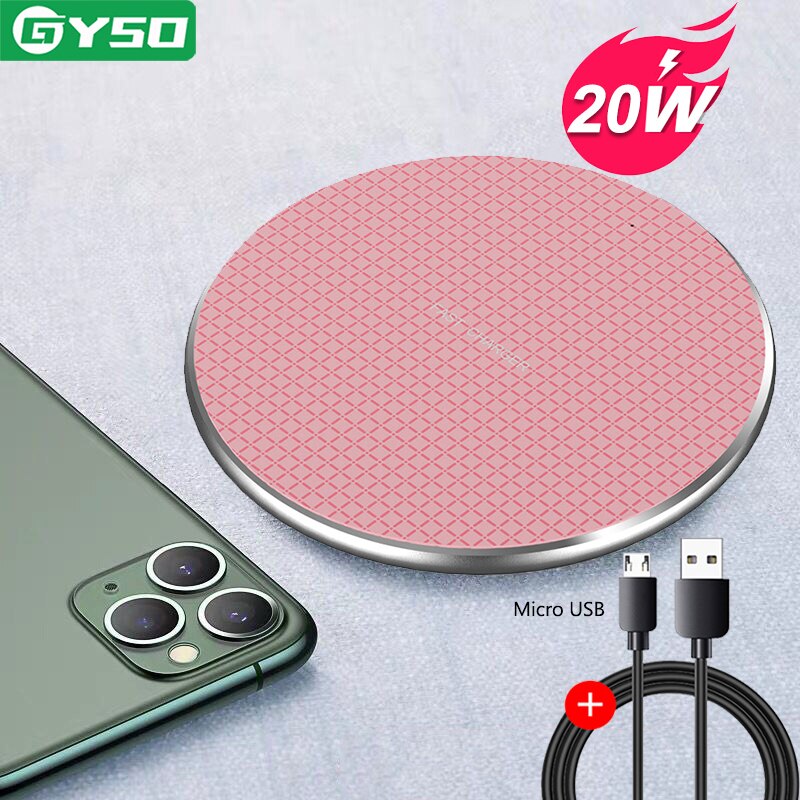 GYSO-cargador inalámbrico rápido para iPhone, Samsung, Huawei y Xiaomi, 20W, Qi: 20W Pink