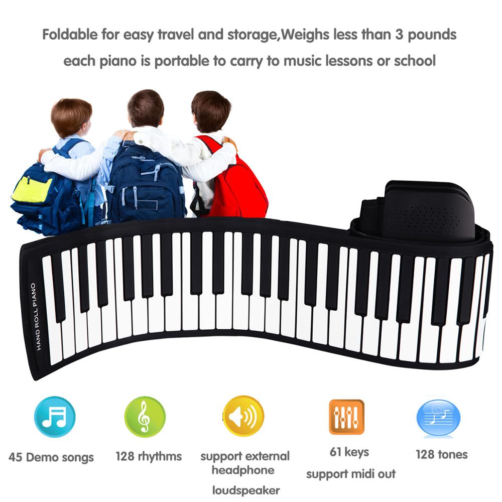 Roll Up Piano Keyboard, KONIX 61 Keys Electric Piano Keyboard - Support MIDI Out Portable Flexible Digital Music Keyborad