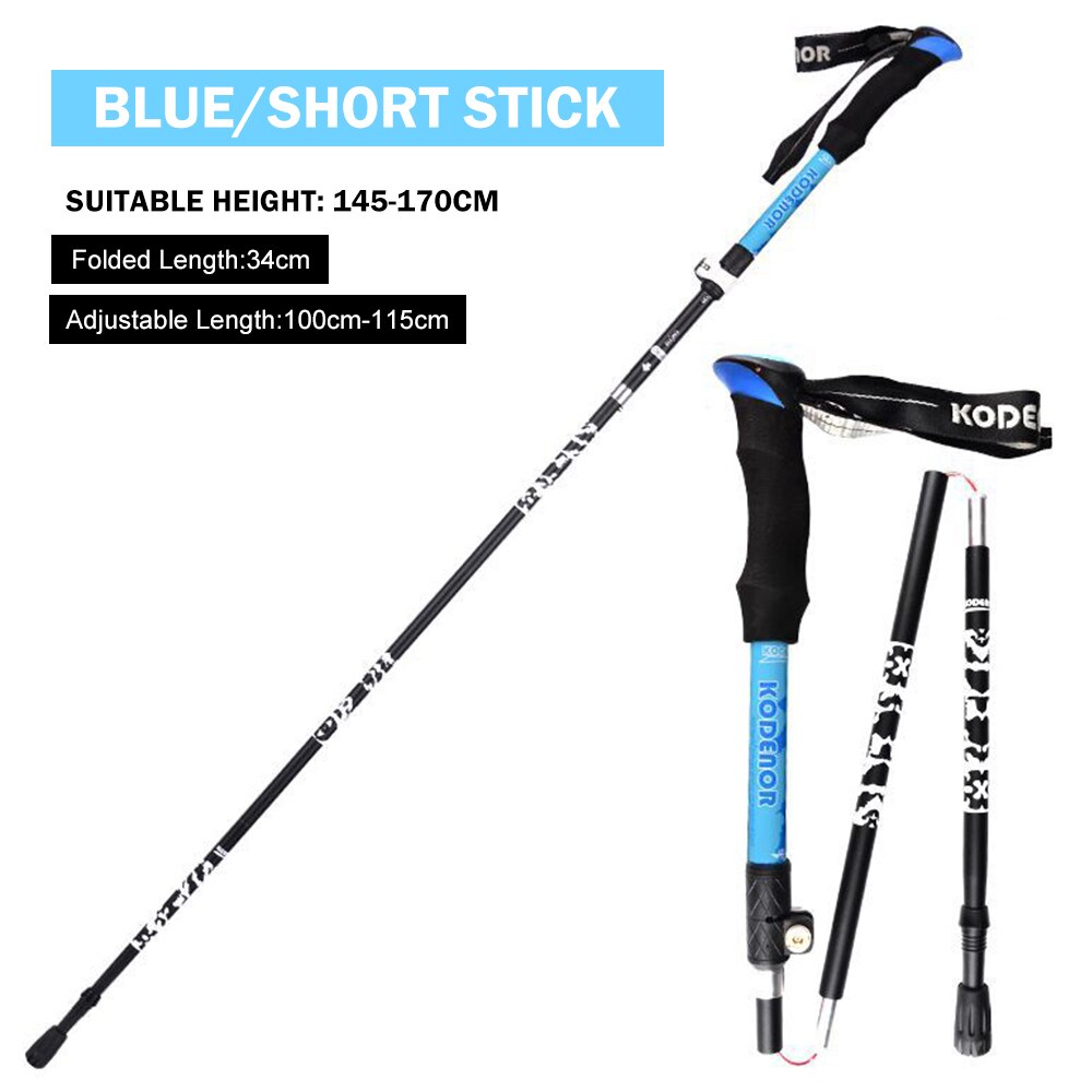 Sammenklappelig trekking stang stød vandring gå trekkingstænger pindjuster stokke 5- sektioner teleskopiske vandrestokke: Blå 100-115cm