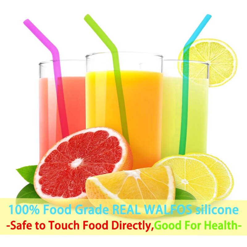 WALFOS Set Of 2 Reusable Drinking Straw Flexible Food Grade Stainless Steel Silicone Reusable Drink Straw For Mugs 20/30oz