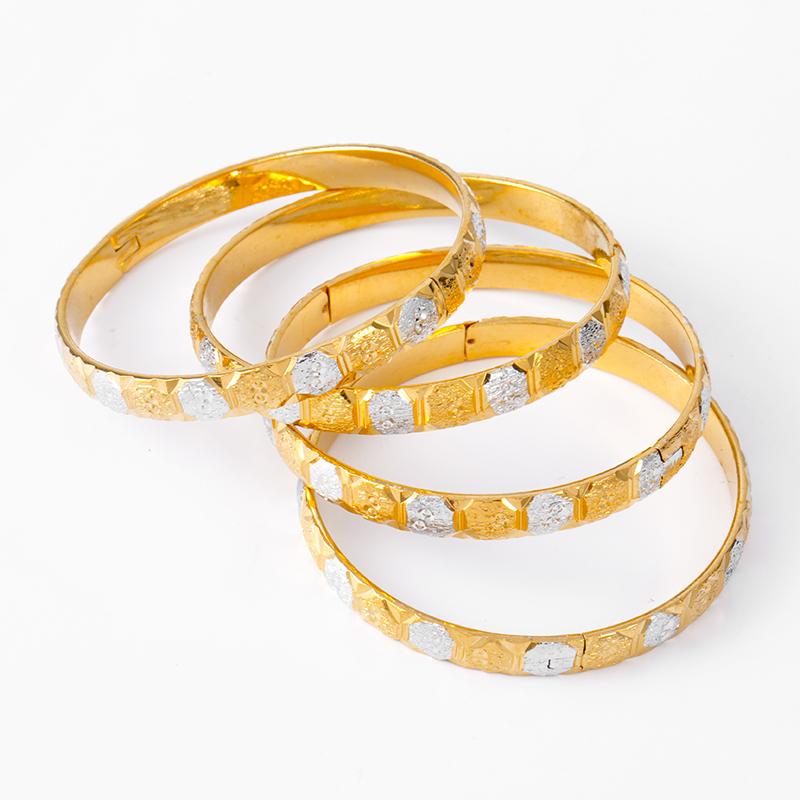 8 MM/64 MM brazaletes de Dubái de dos tonos para mujer brazaletes árabes de Color dorado y plata pulseras de boda etíopes africano clásico