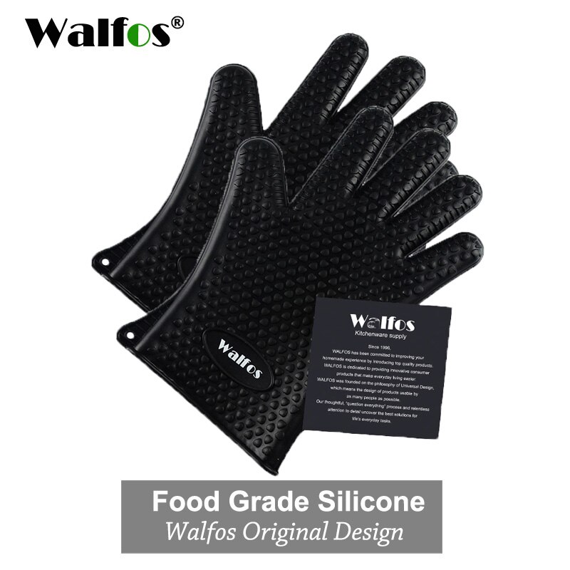 Walfos Silicone Oven Kitchen Glove Heat Resistant Thick Cooking BBQ Grill Glove Oven Mitts Kitchen Gadgets Kitchen Accessories: 2 pcs black