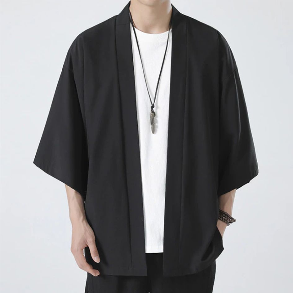 Kimono Para Hombre, capa, Kimono Para Hombre, abrigo negro, capa blanca, camisa de playa, verano Haori, ropa samurái Unisex Para Hombre japonés