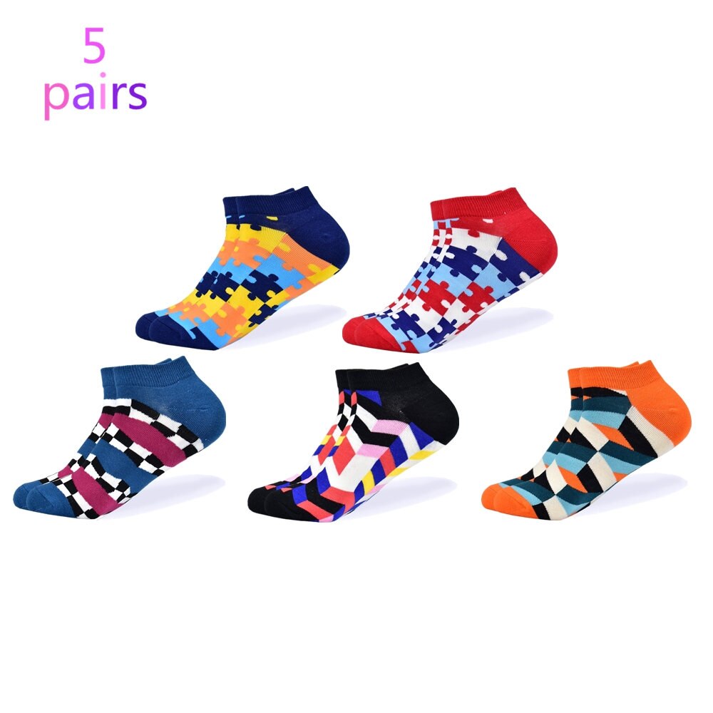 hommes chaussettes dernière décontracté bateau chaussettes court été respirant heureux couleur coton chaussettes hommes: 5 pairs of socks-2