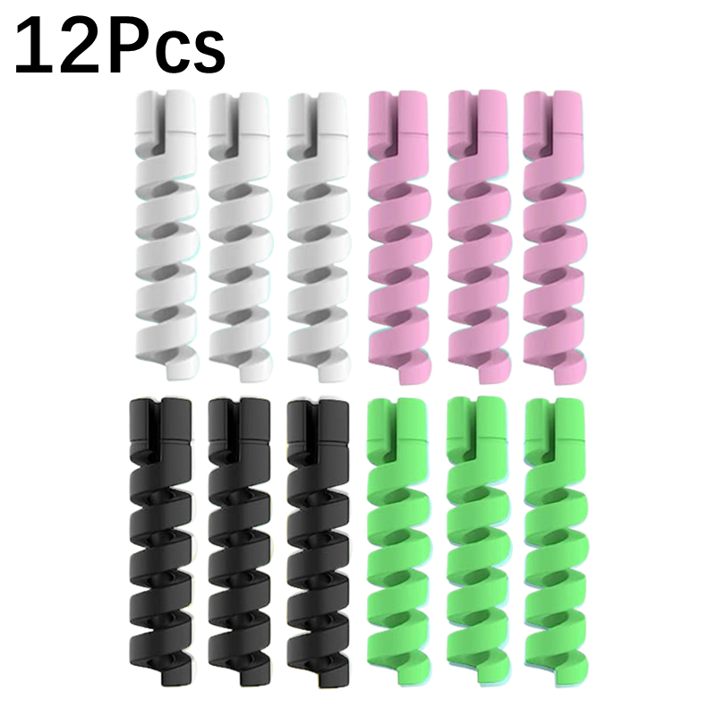 Protector de Cable Universal de silicona para Cable de datos, enrollador en espiral, organizador de Cable, cubierta para iPhone, envoltura de Cable de cargador USB, 1/12 Uds.: Castaño