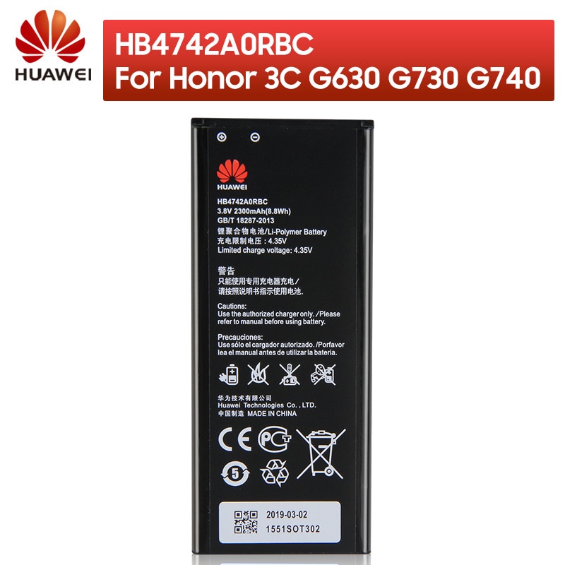 Original Ersatz Batterie Huawei HB4742A0RBC Für Huawei Ehre 3c aufsteigen G630 G730 G740 H30-T00 H30-T10 H30-U10 2300mAh