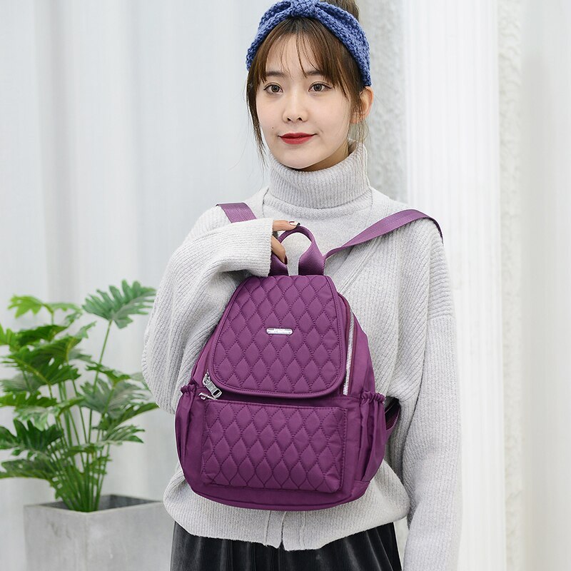 Vento Marea Travel Women Backpack School Bag For Teenage Girl Waterproof Nylon Shoulder Bag Multi Pocket Black Rucksack