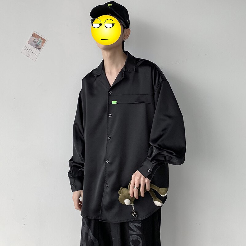 Klänningskjorta herr enfärgade affärs-vardagsskjortor herr streetwear social herrskjorta vild lös långärmad skjorta