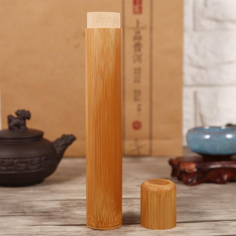 1Pcs Portable Round Shape Bamboo Tea Storage Box Handmade Natural Tea Jar Storage Holder Wooden Container With Lid: 2.5X19cm