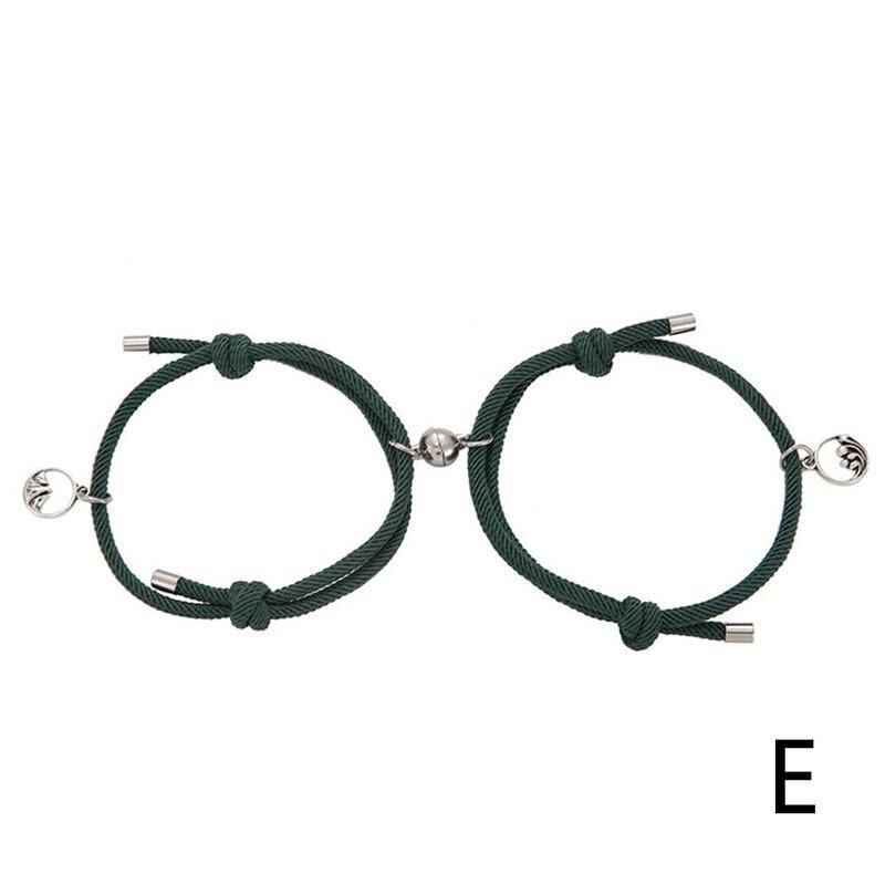 2 pièces/ensemble jumelé Bracelets fermoir magnétique Couple Bracelet réglable tressé corde Couple Bracelet bijoux: E