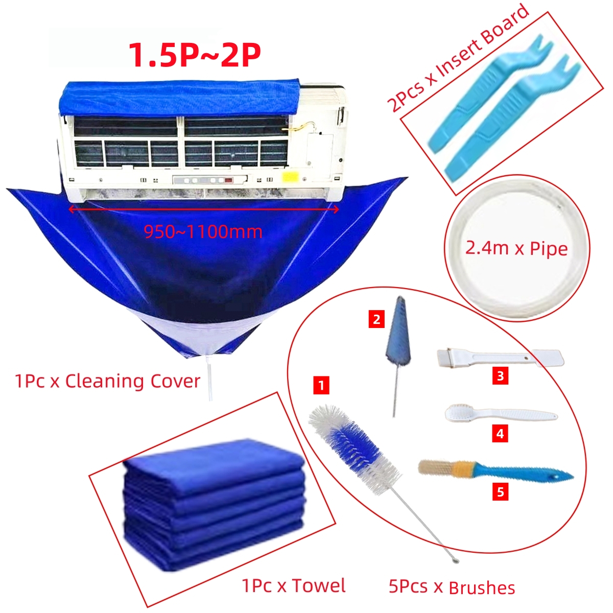 Kit de herramientas de limpieza de aire acondicionado colgante para el hogar 1-1,5 P 1,5-2P, cubiertas de limpieza impermeables de PVC, bolsas de protección contra el polvo, 6/10/12 Uds.: plum