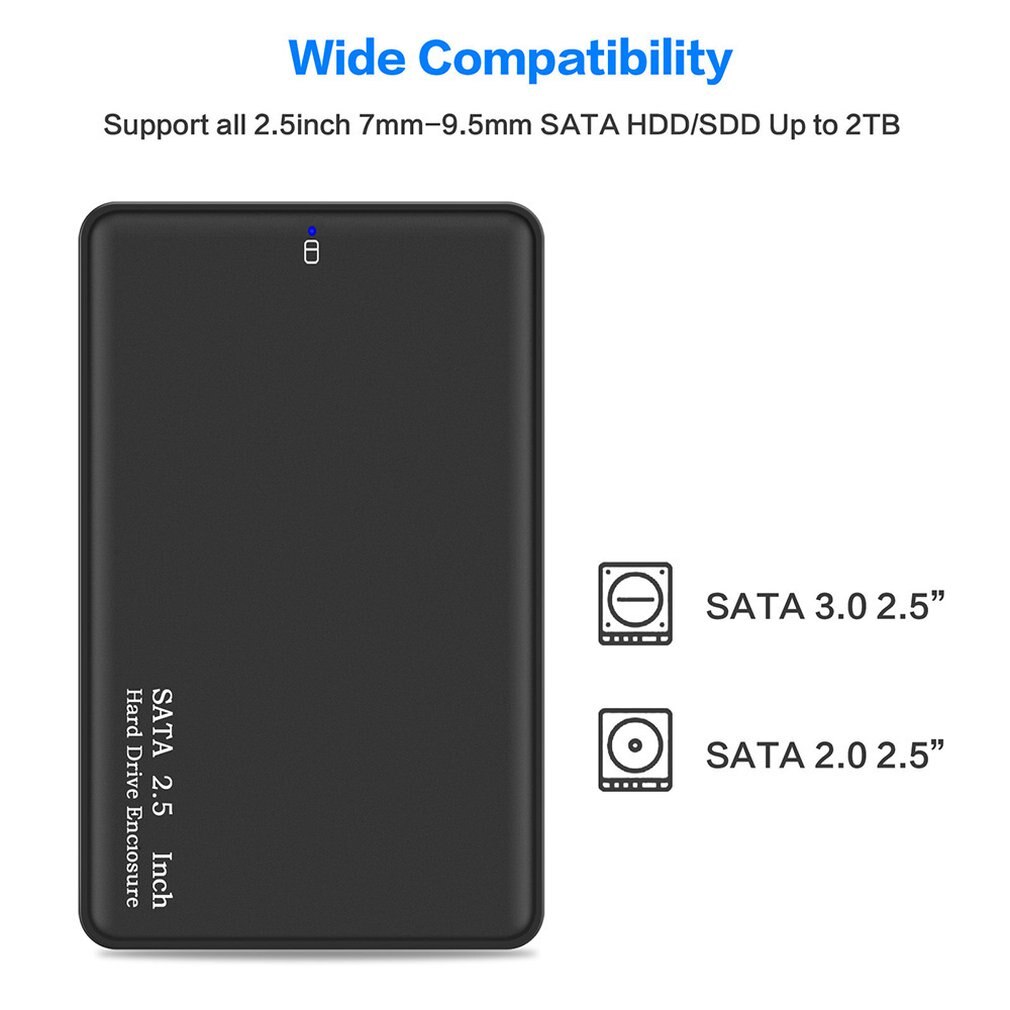 Boîtier de disque dur SSD Sata vers USB 2.5 de 3.0 pouces, adaptateur de disque dur 5Gbps, support de disque dur de 2 to pour WIndows et Mac OS