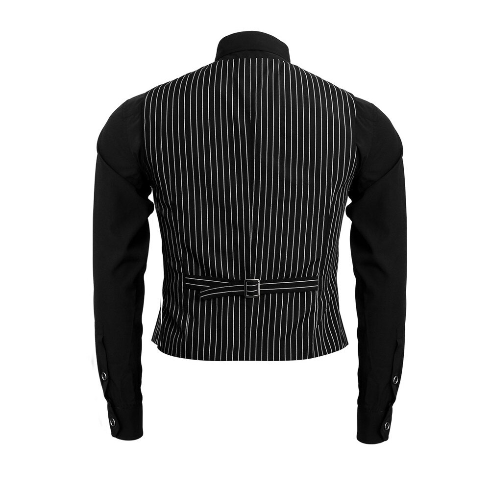 Camiseta de gángster para hombre, chaleco con corbata y cuello de pico, traje de rayas verticales, chaleco ajustado para negocios de boda, primavera