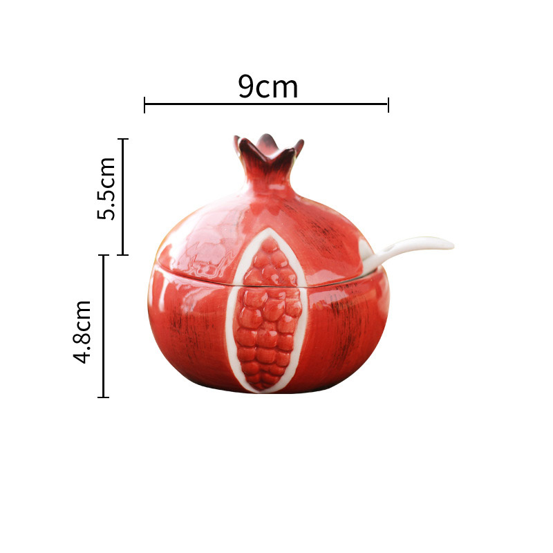 Botella creativa de cerámica para condimentos, recipiente de almacenamiento con forma de melón y fruta, suministros de Decoración de cocina, Bol de azúcar con tapa y cuchara: 3