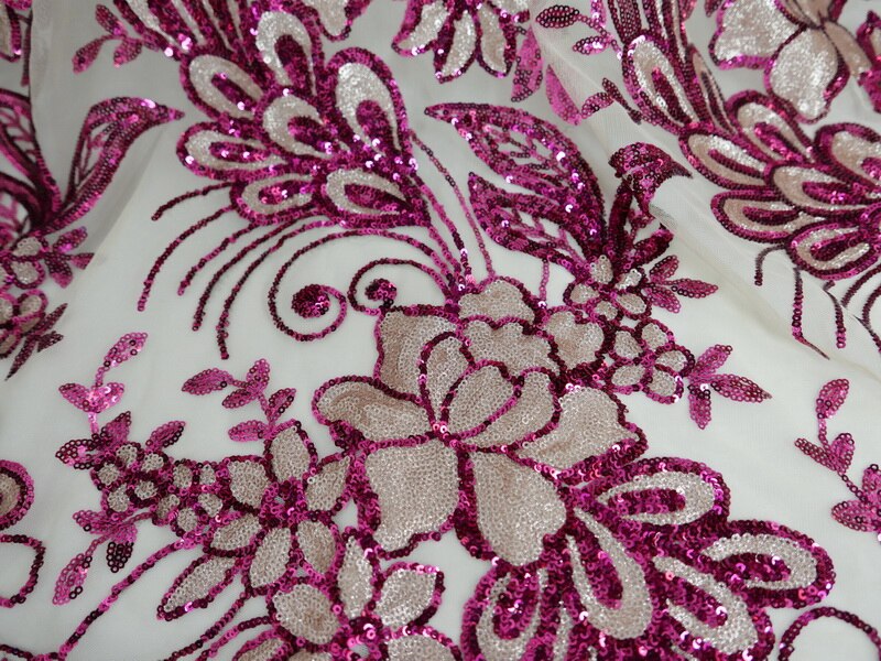 135cm luxury fuscia golden Wedding bridal prom Dress performance dress Applique DIY sequined Lace Fabric Patch