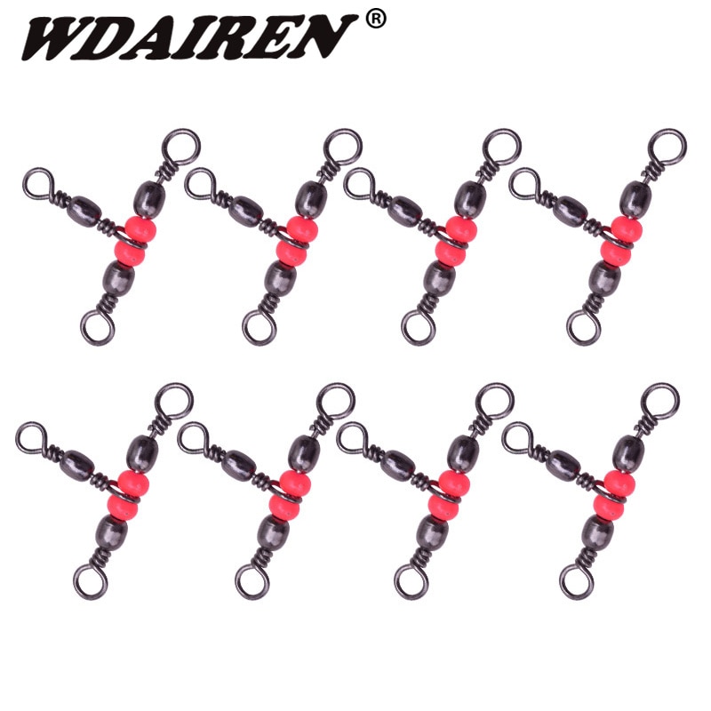 Molinetes de aço inoxidável, acessórios de pesca conector giratório de 3 vias giratórias, para pesca marítima, 10 peças