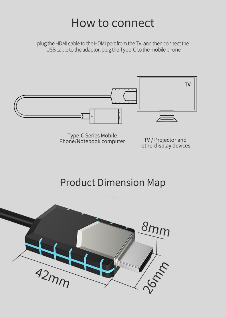 Type-C Tot 4K Hdmi Kabel Full-Hd Mirscreen Kabel TC03 Instant Projectie Verbinding Mobiele Telefoon naar Tv/Gps Navigatie