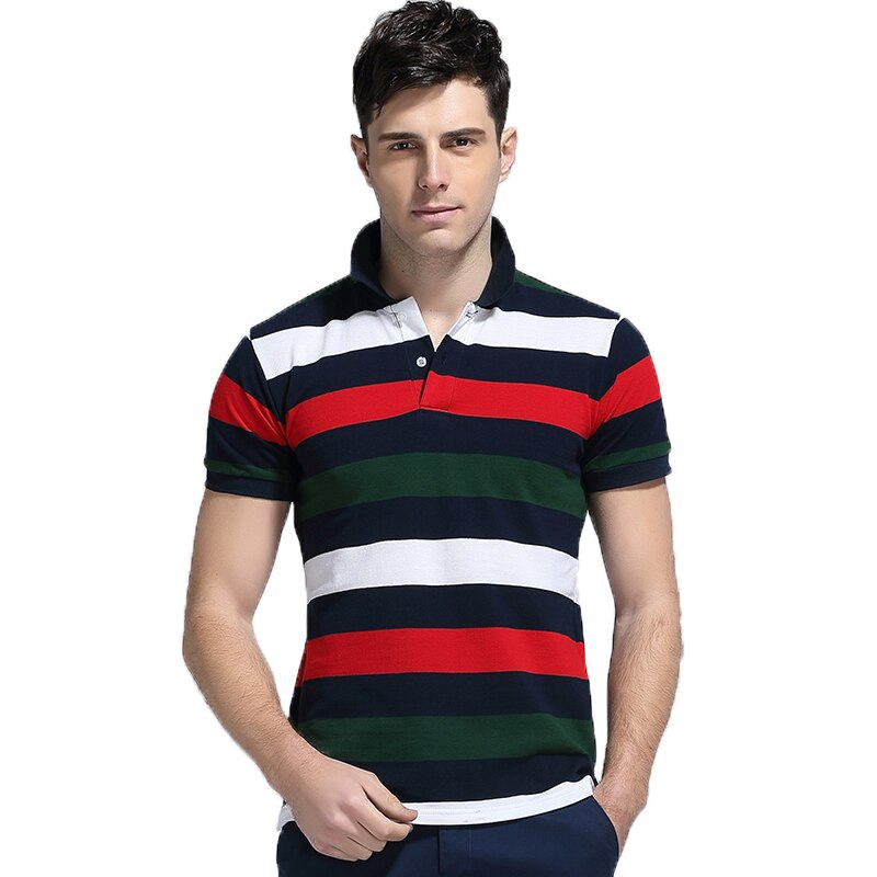 Herre business polo bomuld afslappet kjole sommer mænd blå striber polo shirt slim fit krave kortærmede klassiske skjorter herre