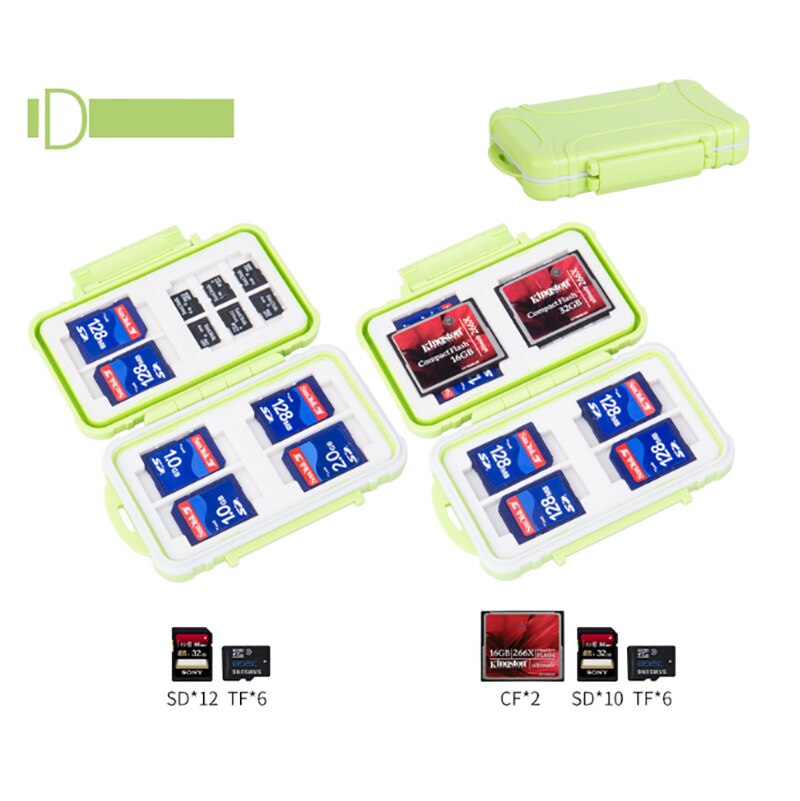 14 Slots Waterproof Memory Card Carrying Case SD Cards Protector Holder Box Storage Bag For SD/SDHC/SDXC/Micro SD/TF: green