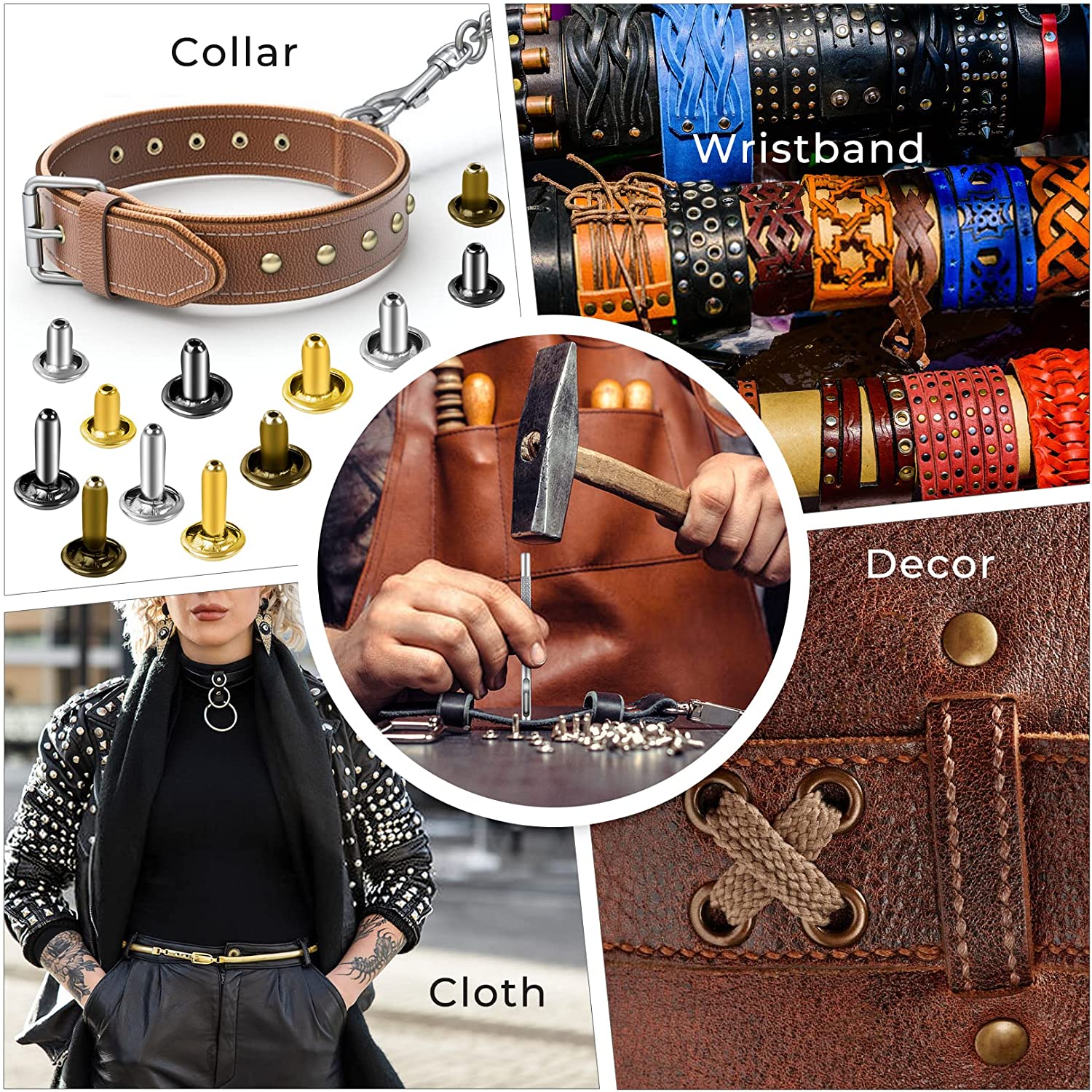 Leather Rivets Kit 100 Sets Double Cap Brass Rivets Studs