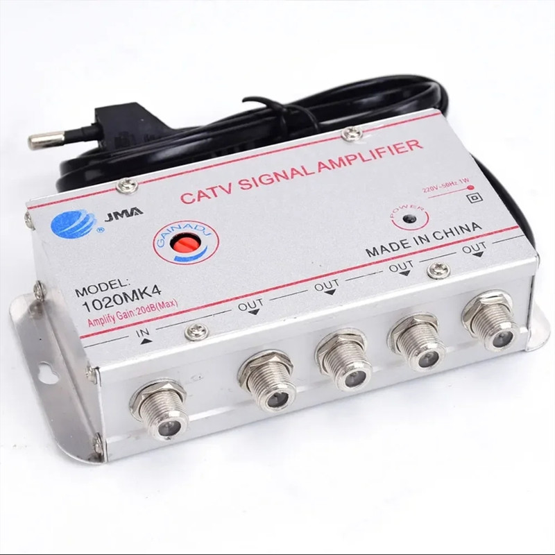 4 Way 20DB CATV TV Antenna Signal Amplifier Booster Splitter 1020MK4 for Digital TV Equipments EU Plug