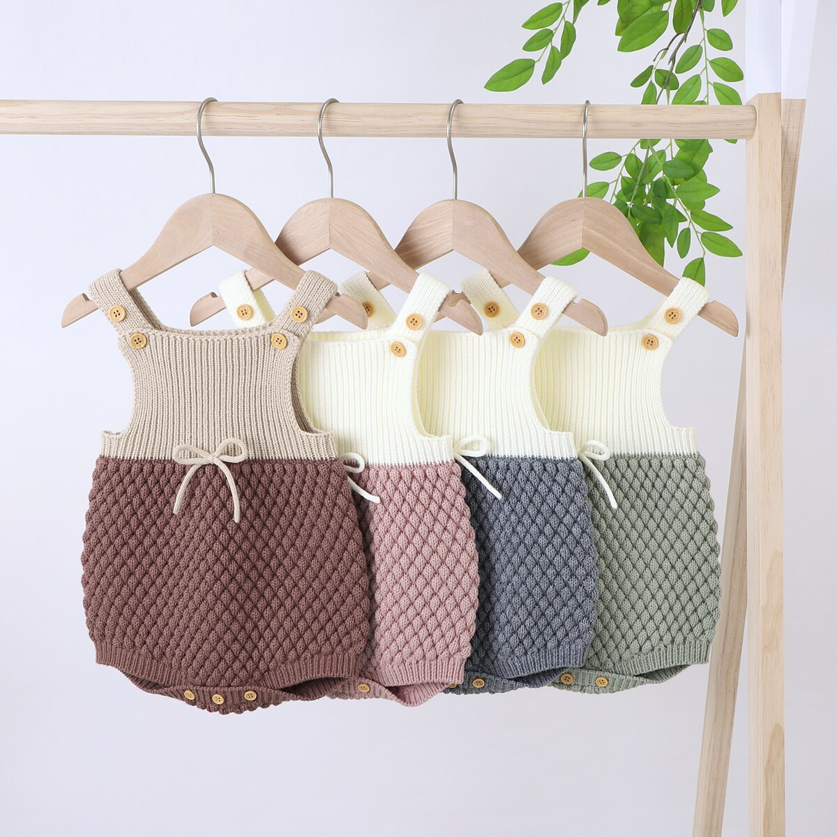 Focusnorm 0-24M Nieuw Baby Meisjes Jongens Rompertjes Hoeden Knit Patchwork Mouwloze Jumpsuits Trui 4 Kleuren