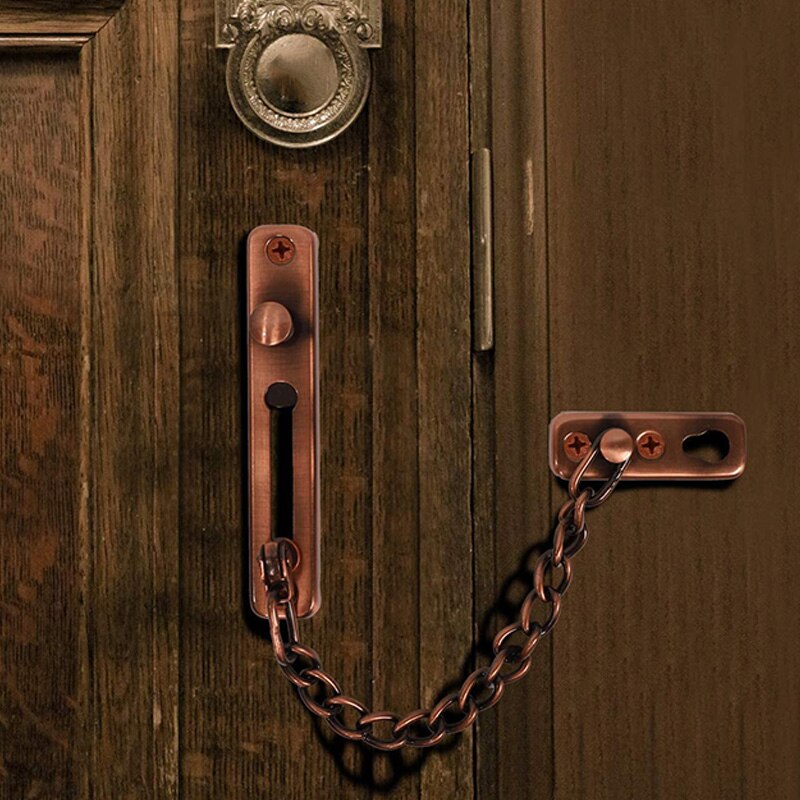 2 Pack Door Chain Lock, Security Chain Guard with Spring Anti Theft Press Lock, Polished Door Latch Red Bronze