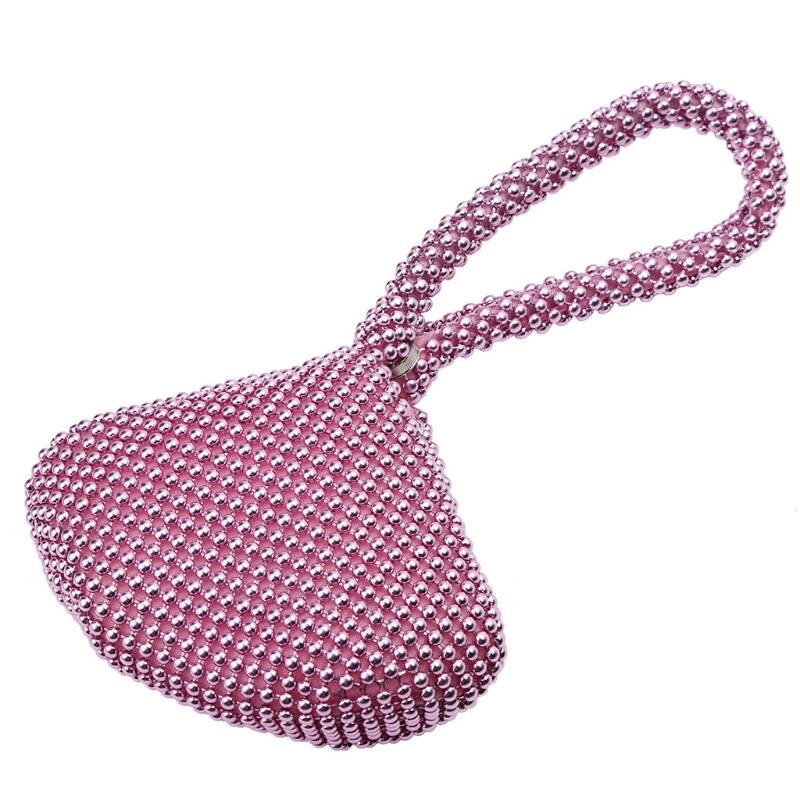 Strass kvinnor metall kväll clutch väska dam kvinnlig diamant fest metallisk handväska för bröllop väska 5 färger pärlstav: Rosa
