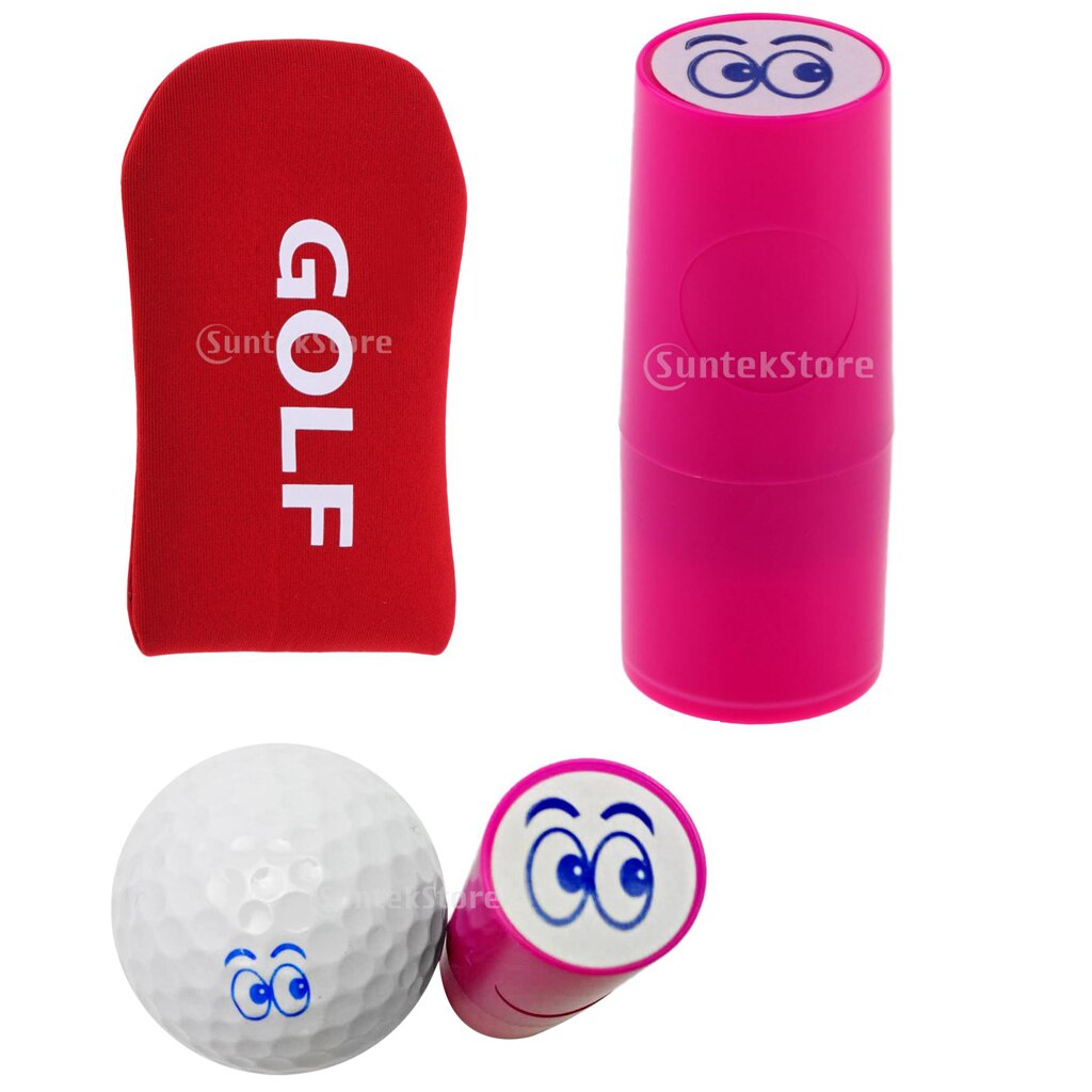 1x Golf Ball Stamp Stamper Marker Eyes+1x Golf Mallet Headcover Putter Cover