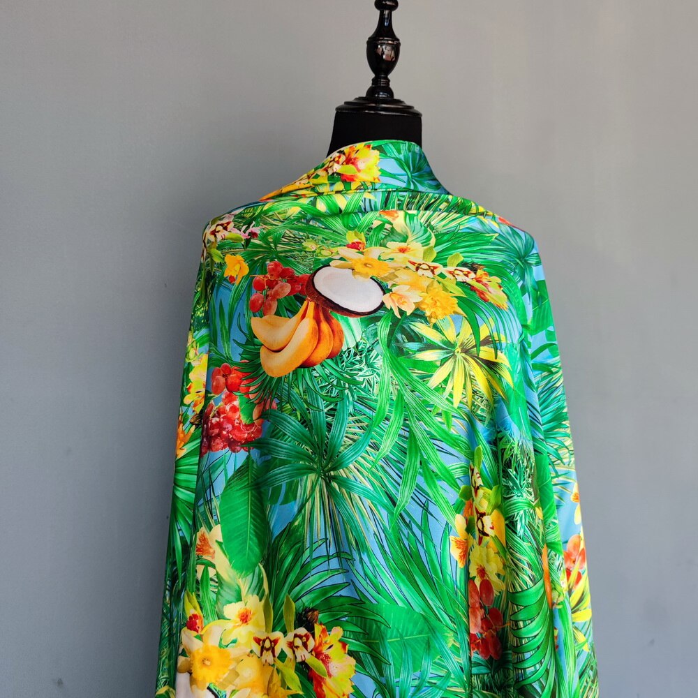 19M Zijde Charmeuse Zijde Moerbei Zijde Voor Dressgown Gewaad Jungle Patroon Zijde Zomer Seizoen Heldere Kleuren Hawaii stijl