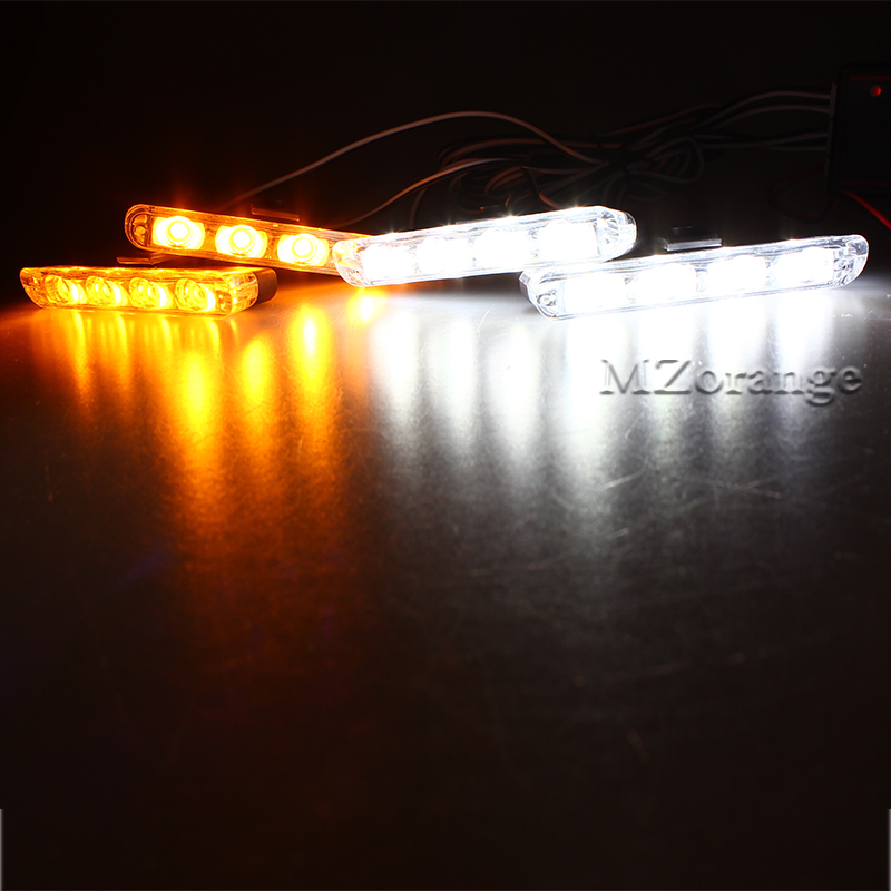 4x4 LED cc 12V luz estroboscópica de advertencia luz de policía intermitente luces de bomberos ambulancia blanco amarillo rojo azul CarTruck luz de día: Yellow White