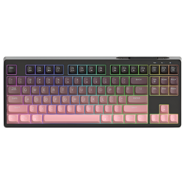 Clavier de jeu sans fil Free Wolf M87 75% – Commutateurs silencieux, rétroéclairage arc-en-ciel, BT/2.4G, capuchons de touches dégradés PBT, compacte: Rose