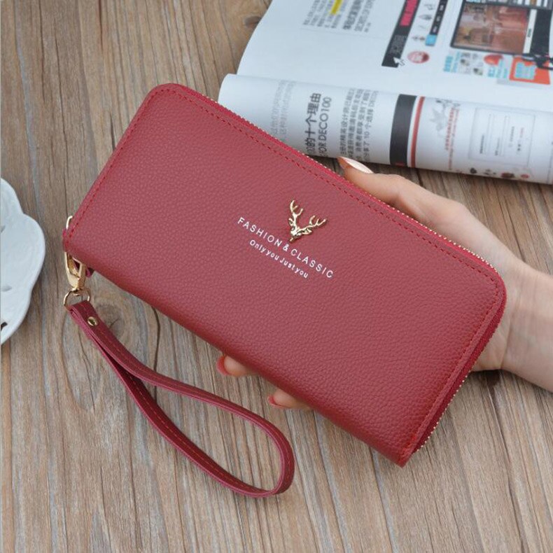 Wallet Women Female Purse Female Wallet PU Leather Long Purse Black/Pink/Blue/Green/Gray Famous Brand: red