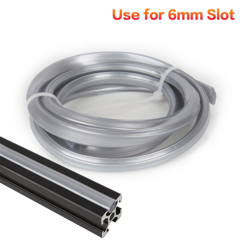 3DSWAY 3D Printer Parts Aluminum Profile 6mm Slot PVC Plastic Soft Cover CNC Flat Seal Glue Strip for Ender 3 CR10: 4 Meter / Silver