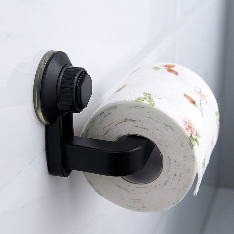 Angoily Saugnapf Papierhalter Fürs Badezimmer – Schwarz, Aus ABS, Für Handtücher & Toilettenpapier