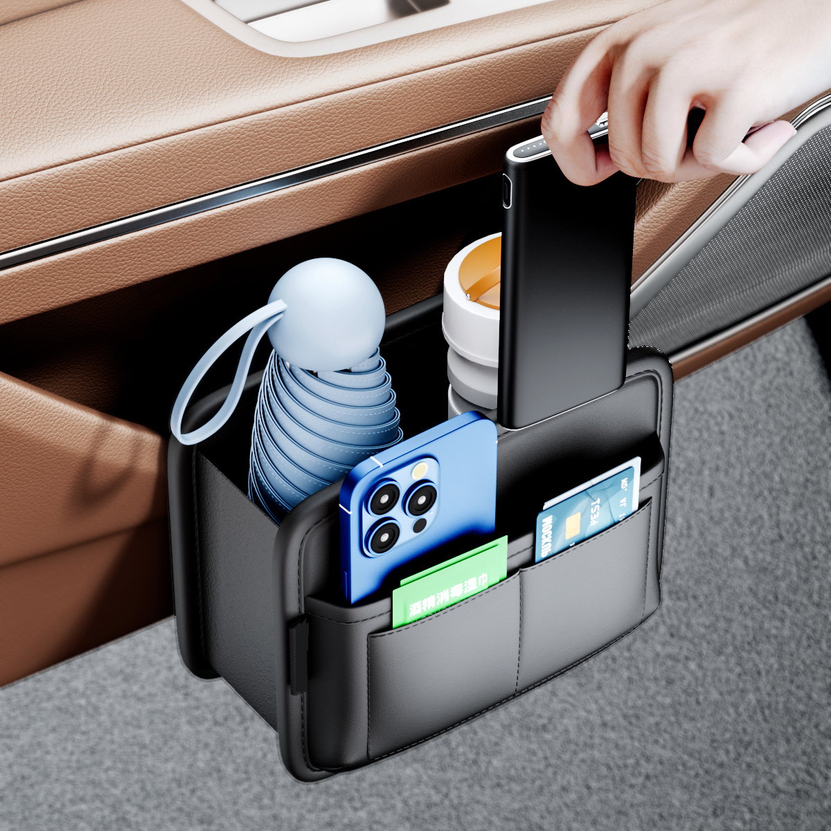 Auto Tür Lagerung Kasten PU Leder Telefon Karten Beutel Multi-tasche Auto Sitz Zurück Hängen Organizer Kleine Mülleimer Behälter zubehör