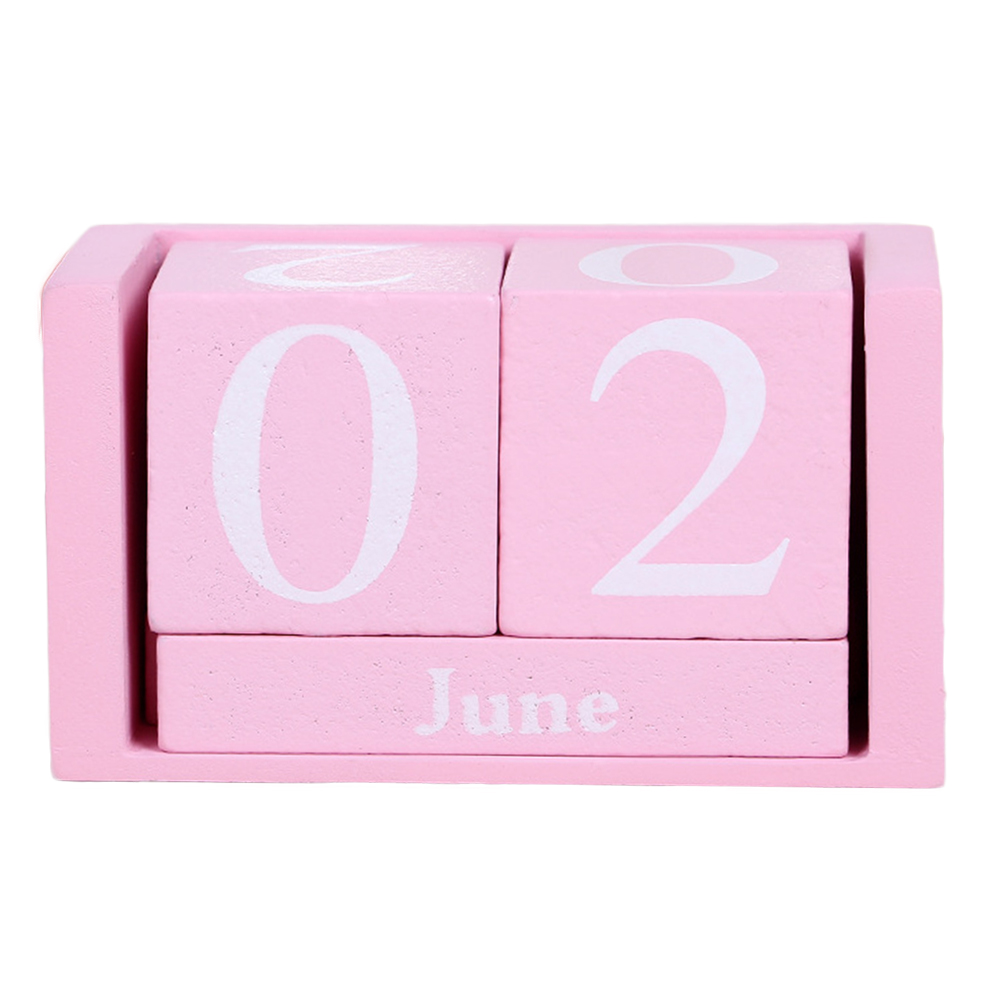 Planner Desk Decoration Home Office Decor DIY Reusable Wood Block Wood Calendar Month Date Display Desktop Living Room: Pink