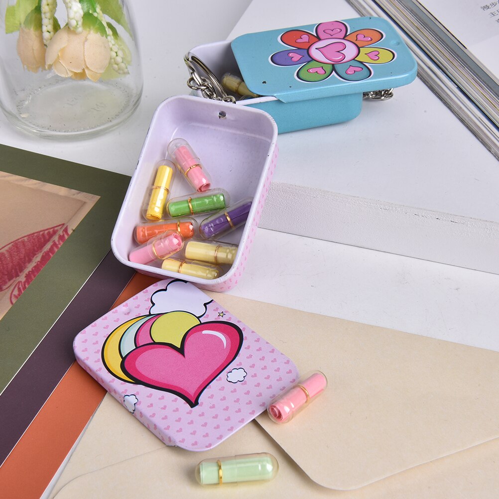 Mini Square Pill Cases Portable Iron Box Key Ring Candy Storage Box Wedding Seal Jewelry Storage Random