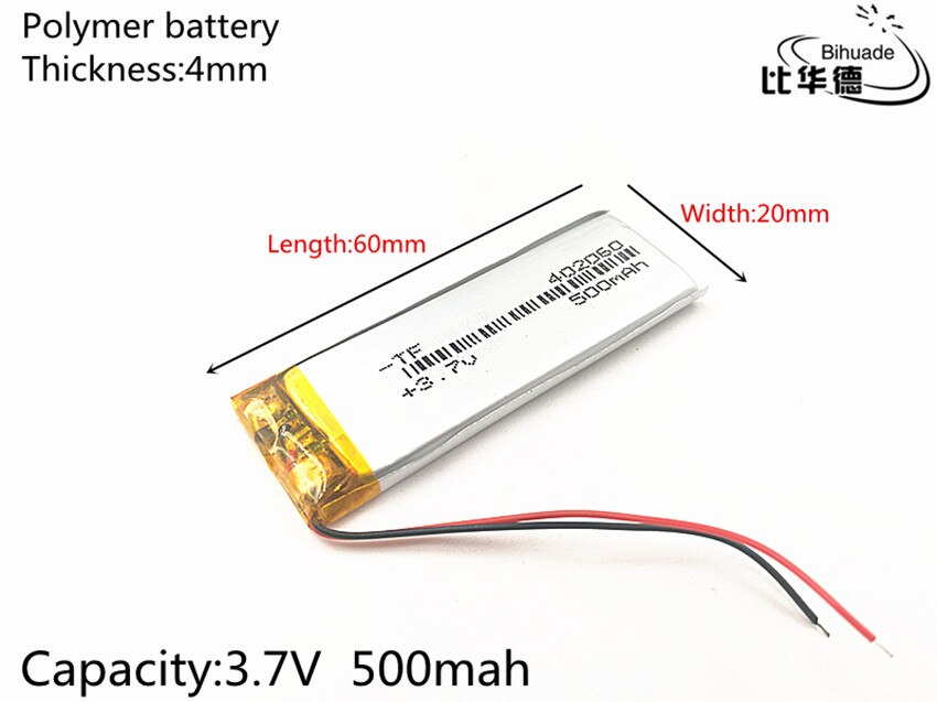 3.7V 500mAh 402060 Lithium Polymer Li-Po li ion Rechargeable Battery cells For Mp3 MP4 MP5 GPS