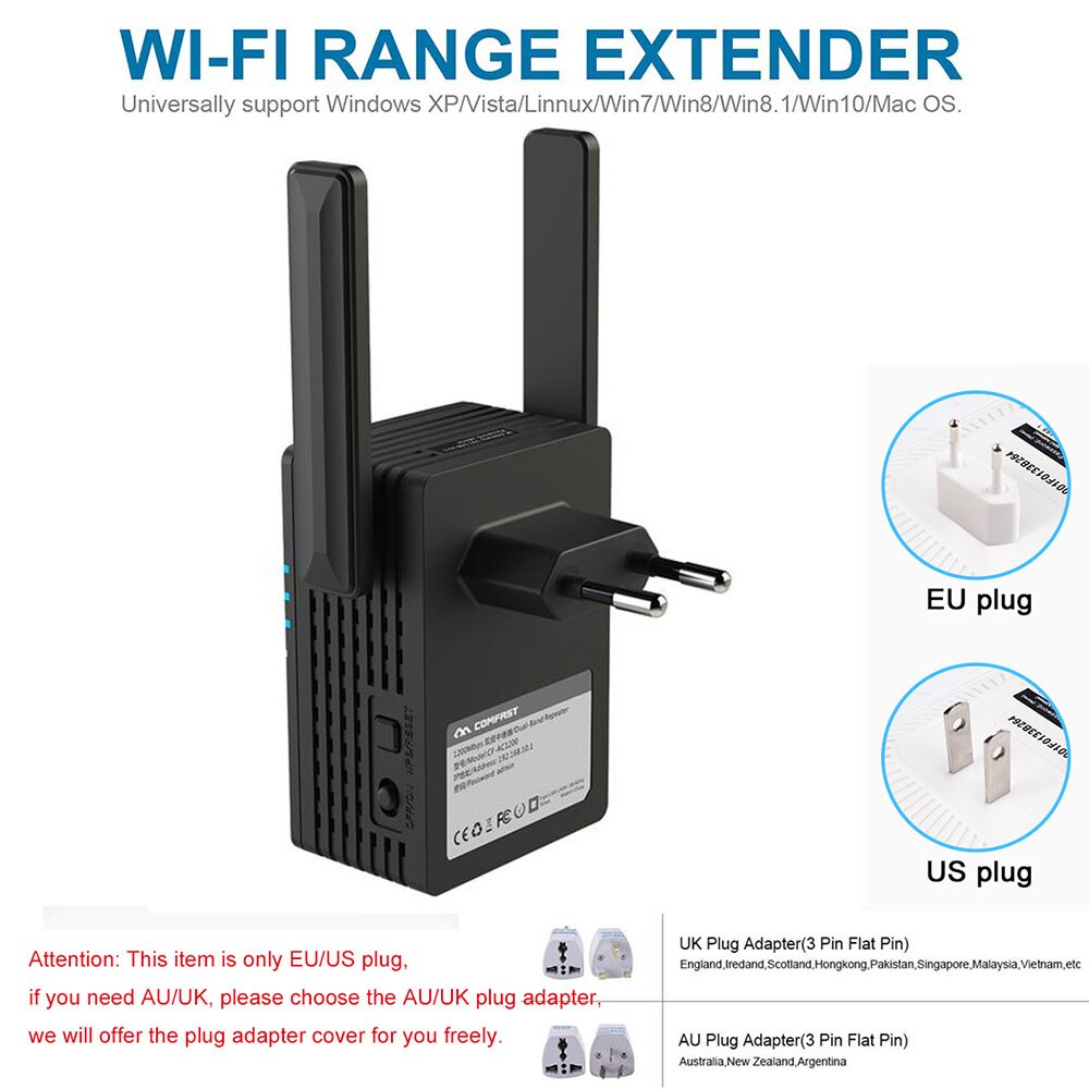 WiFi répéteur WiFi routeur Extender 2.4G 5G sans fil WiFi Booster Wi-Fi amplificateur 5Ghz Wi-Fi répéteur de Signal Wi-Fi 1200Mpbs