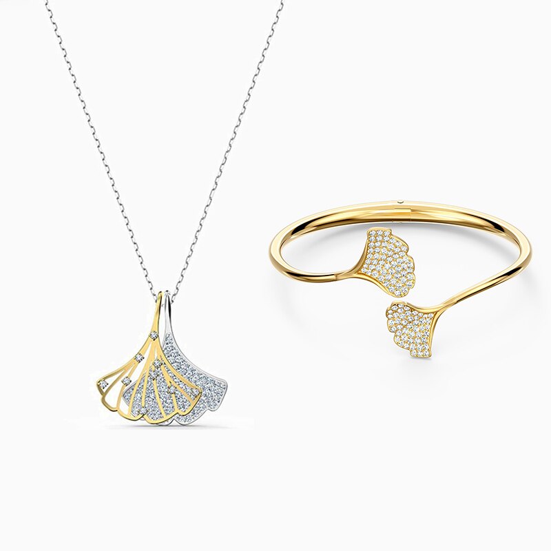 SWA Ginkgo Leaf STUNNING GINKO Necklace Set, Give Girlfriend Birthday Valentine's Day: Set5