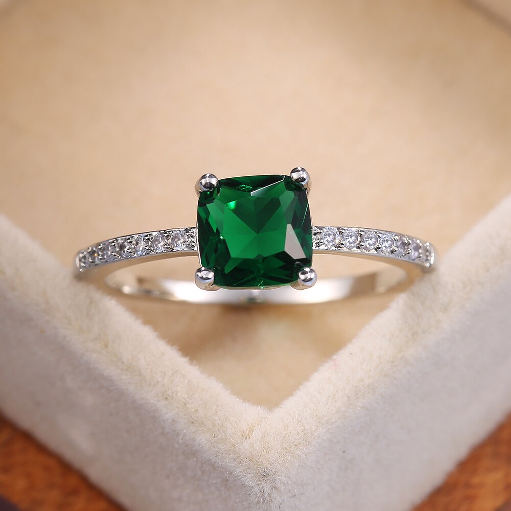 Huitan Vierkante Blauwe Serie Steen Vrouwen Ringen Eenvoudige Minimalistische Pinky Accessoires Ring Band Elegante Verlovingssieraden Ringen: 5 / green