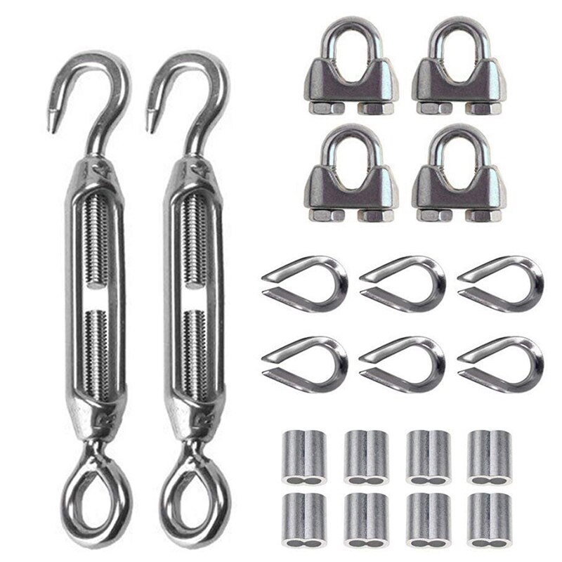 20Pcs Heavy Duty Wire Rope Tension Kits Turnbuckle 1/8 Inch Wire Rope Cable Clip/Clamp Thimble Wire Rope Aluminum Sleeve: Default Title