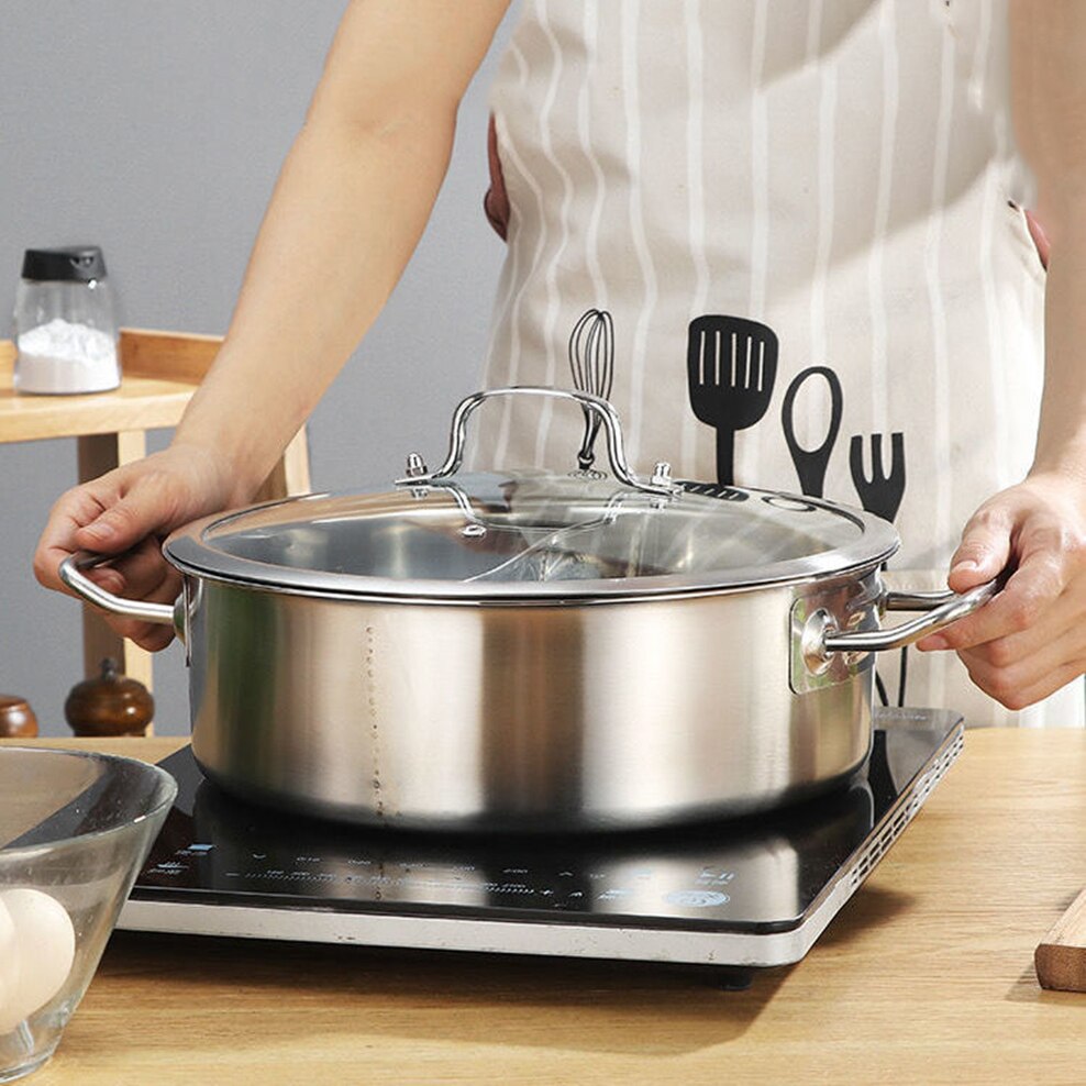 304 Stainless Steel Pot Thickened Mandarin Duck Pot Large Capacity Soup Pot With Spoon Special For Induction Cooker Pan