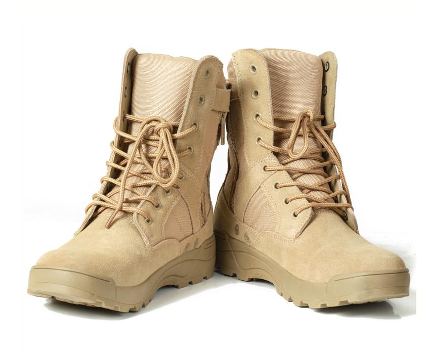 Bottes militaires en cuir pour hommes, en daim de vache, pour combat au sable, avec fermeture éclair, sangle à la cheville, botte tactique solide, automne