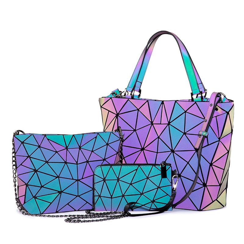 Realer, conjunto de bolsos de mano para mujer, bolsos cruzados para mujer, , bolso de hombro luminoso geométrico, bolso femenino y bolso de mano con cartera: 3 set-1