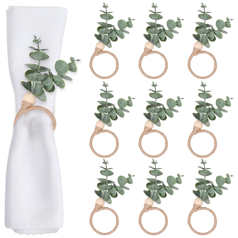 12/1Stck Hochzeit Serviette Ringe Eukalyptus Blätter Serviette Halfter Schnallen Frühling Ostern Hause Tisch Dekoration Geburtstag Party liefert