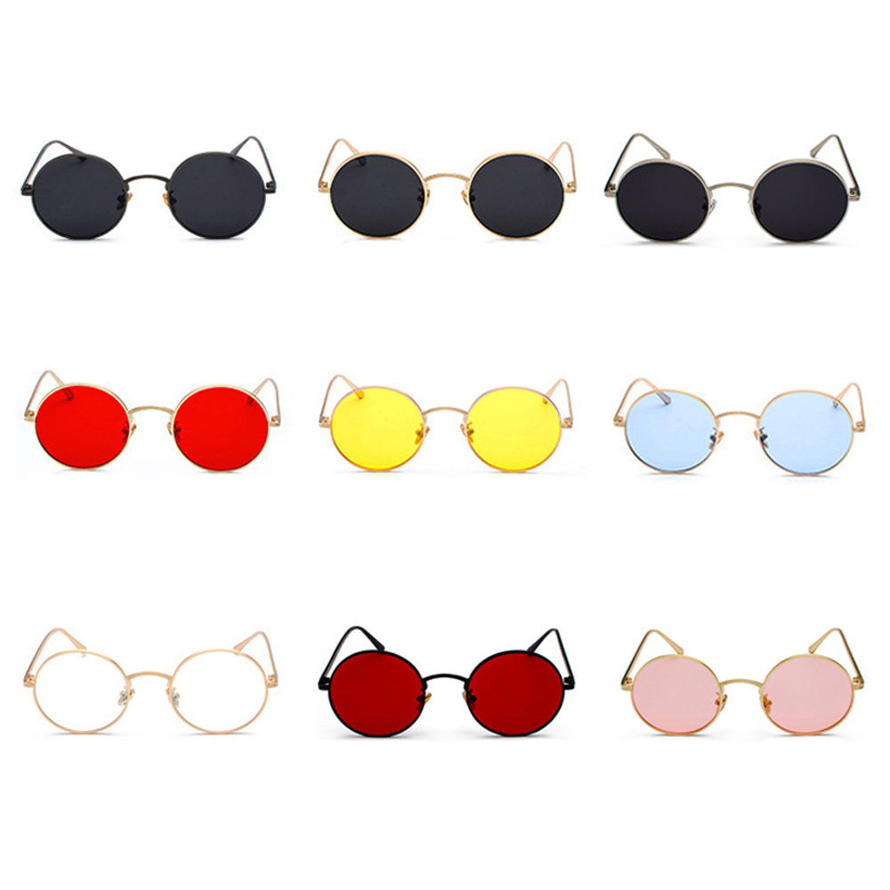 Peekaboo gold round metal frame sunglasses men retro summer style women red lens sun glasses unisex yellow pink black