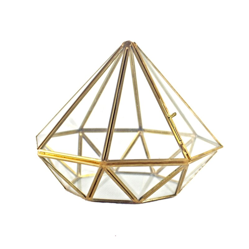 Handmade Gold Open Glass Geometric Terrarium Brass Diamond Succulent Fern Moss P